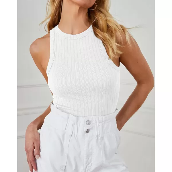 imageBTFBM 2 Pack Womens Tank Tops Casual Sleeveless Racerback High Neck Crop Tops Shirts Slim Fitted Basic Ribbed Tank TopWhiteblack