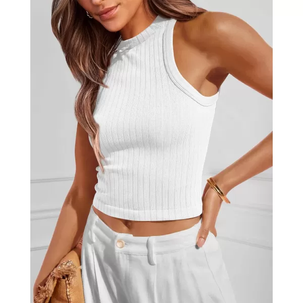 imageBTFBM 2 Pack Womens Tank Tops Casual Sleeveless Racerback High Neck Crop Tops Shirts Slim Fitted Basic Ribbed Tank TopWhiteblack