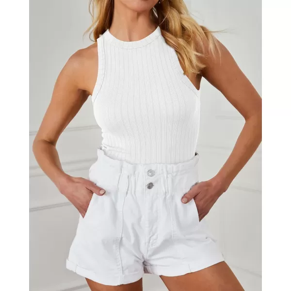 imageBTFBM 2 Pack Womens Tank Tops Casual Sleeveless Racerback High Neck Crop Tops Shirts Slim Fitted Basic Ribbed Tank TopWhiteblack