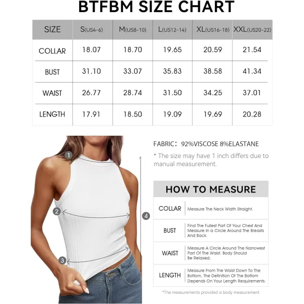 imageBTFBM 2 Pack Womens Tank Tops Casual Sleeveless Racerback High Neck Crop Tops Shirts Slim Fitted Basic Ribbed Tank TopWhiteblack