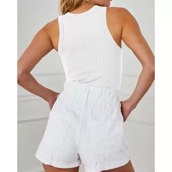 imageBTFBM 2 Pack Womens Tank Tops Casual Sleeveless Racerback High Neck Crop Tops Shirts Slim Fitted Basic Ribbed Tank TopWhiteblack