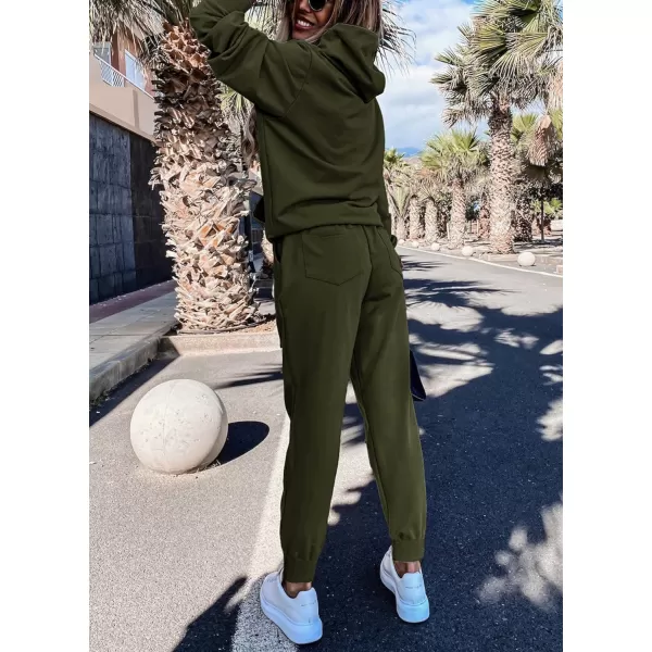 imageBTFBM 2023 Two Piece Outfits Winter Fall Lounge Sets For Women Sweatpant Joggers Set Casual Hoodies Tracksuit SweatsuitsSolid Army Green