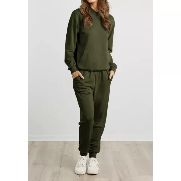 imageBTFBM 2023 Two Piece Outfits Winter Fall Lounge Sets For Women Sweatpant Joggers Set Casual Hoodies Tracksuit SweatsuitsSolid Army Green