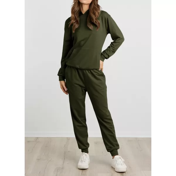 imageBTFBM 2023 Two Piece Outfits Winter Fall Lounge Sets For Women Sweatpant Joggers Set Casual Hoodies Tracksuit SweatsuitsSolid Army Green