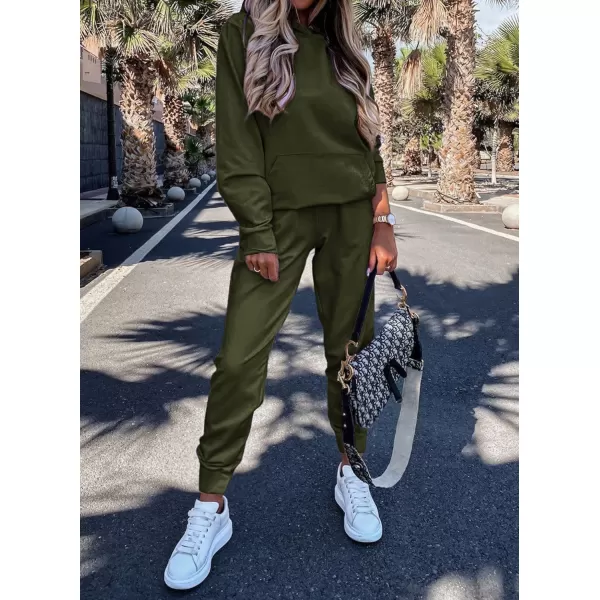 imageBTFBM 2023 Two Piece Outfits Winter Fall Lounge Sets For Women Sweatpant Joggers Set Casual Hoodies Tracksuit SweatsuitsSolid Army Green