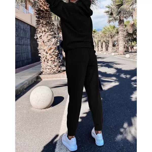 imageBTFBM 2023 Two Piece Outfits Winter Fall Lounge Sets For Women Sweatpant Joggers Set Casual Hoodies Tracksuit SweatsuitsSolid Black