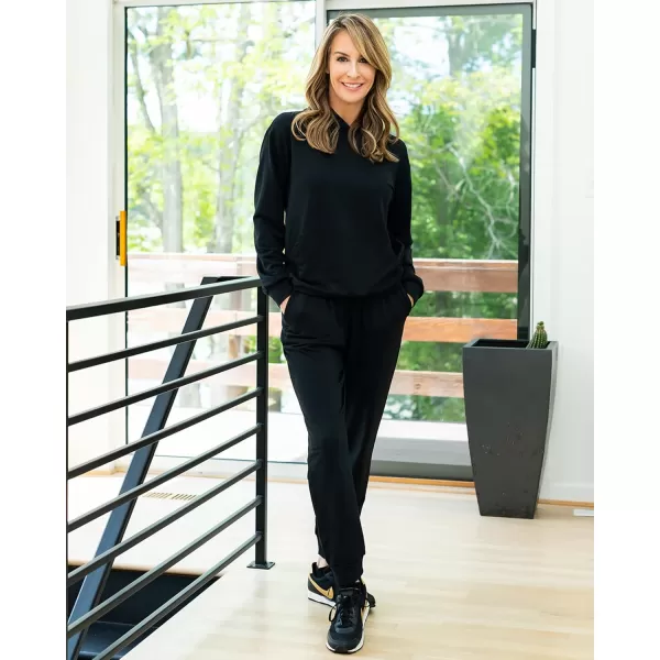 imageBTFBM 2023 Two Piece Outfits Winter Fall Lounge Sets For Women Sweatpant Joggers Set Casual Hoodies Tracksuit SweatsuitsSolid Black