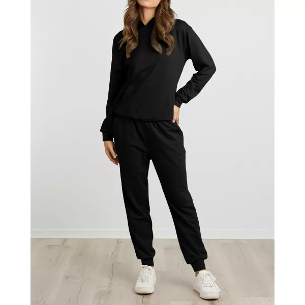 imageBTFBM 2023 Two Piece Outfits Winter Fall Lounge Sets For Women Sweatpant Joggers Set Casual Hoodies Tracksuit SweatsuitsSolid Black