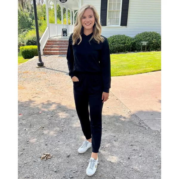 imageBTFBM 2023 Two Piece Outfits Winter Fall Lounge Sets For Women Sweatpant Joggers Set Casual Hoodies Tracksuit SweatsuitsSolid Black