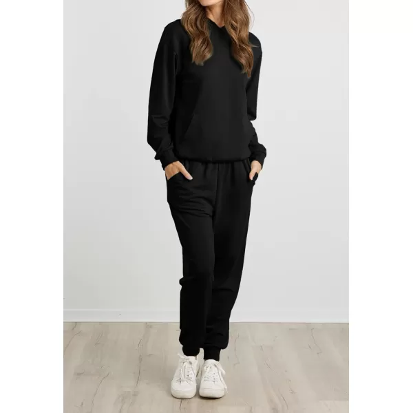 imageBTFBM 2023 Two Piece Outfits Winter Fall Lounge Sets For Women Sweatpant Joggers Set Casual Hoodies Tracksuit SweatsuitsSolid Black