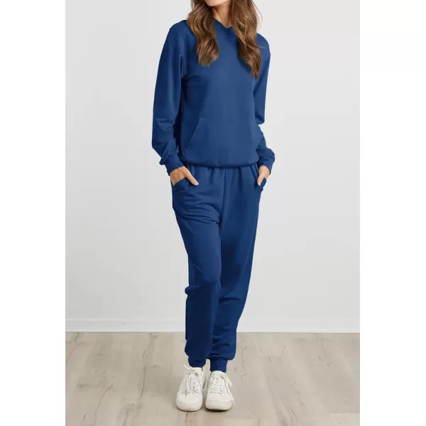 imageBTFBM 2023 Two Piece Outfits Winter Fall Lounge Sets For Women Sweatpant Joggers Set Casual Hoodies Tracksuit SweatsuitsSolid Dark Blue