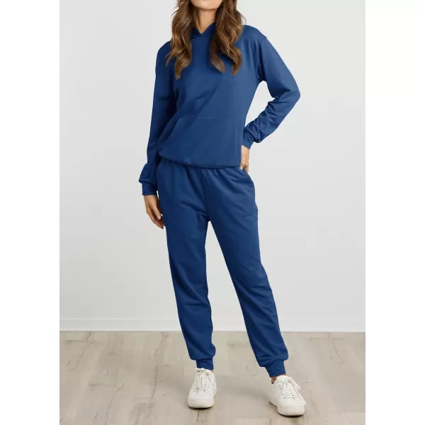 imageBTFBM 2023 Two Piece Outfits Winter Fall Lounge Sets For Women Sweatpant Joggers Set Casual Hoodies Tracksuit SweatsuitsSolid Dark Blue
