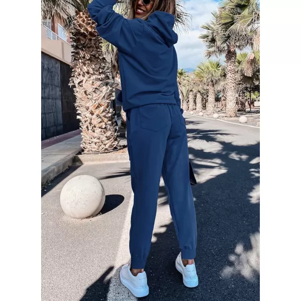 imageBTFBM 2023 Two Piece Outfits Winter Fall Lounge Sets For Women Sweatpant Joggers Set Casual Hoodies Tracksuit SweatsuitsSolid Dark Blue