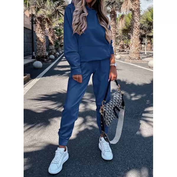 imageBTFBM 2023 Two Piece Outfits Winter Fall Lounge Sets For Women Sweatpant Joggers Set Casual Hoodies Tracksuit SweatsuitsSolid Dark Blue