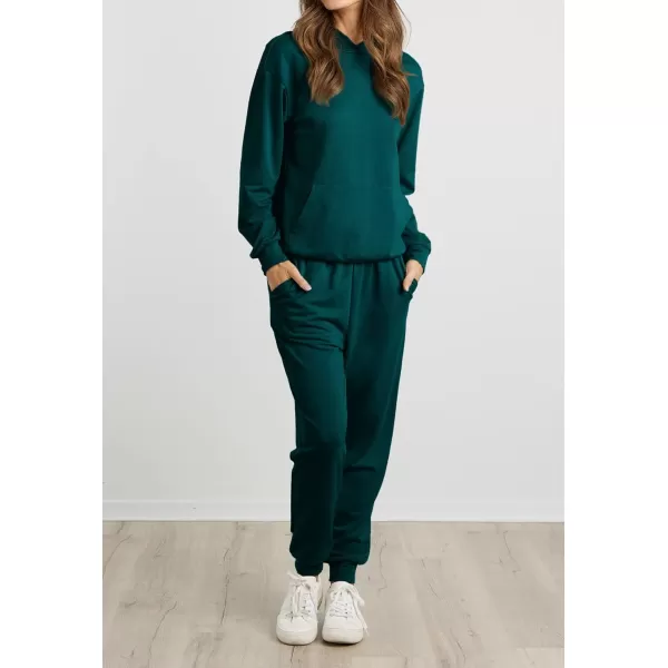 imageBTFBM 2023 Two Piece Outfits Winter Fall Lounge Sets For Women Sweatpant Joggers Set Casual Hoodies Tracksuit SweatsuitsSolid Dark Green