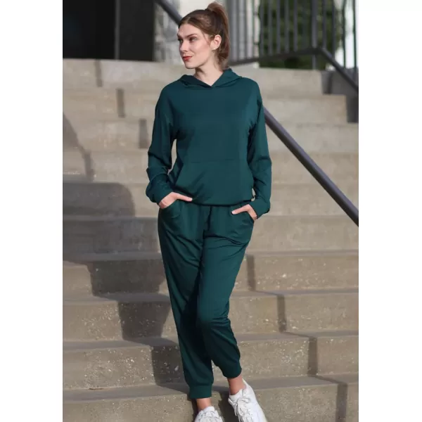 imageBTFBM 2023 Two Piece Outfits Winter Fall Lounge Sets For Women Sweatpant Joggers Set Casual Hoodies Tracksuit SweatsuitsSolid Dark Green