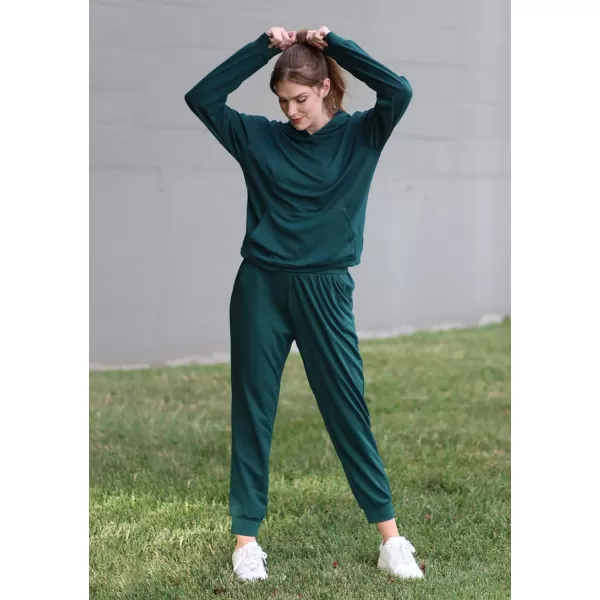 imageBTFBM 2023 Two Piece Outfits Winter Fall Lounge Sets For Women Sweatpant Joggers Set Casual Hoodies Tracksuit SweatsuitsSolid Dark Green