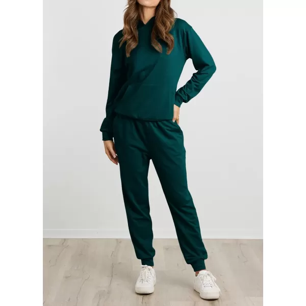 imageBTFBM 2023 Two Piece Outfits Winter Fall Lounge Sets For Women Sweatpant Joggers Set Casual Hoodies Tracksuit SweatsuitsSolid Dark Green