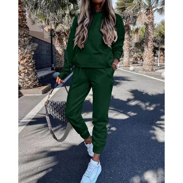 imageBTFBM 2023 Two Piece Outfits Winter Fall Lounge Sets For Women Sweatpant Joggers Set Casual Hoodies Tracksuit SweatsuitsSolid Deep Green