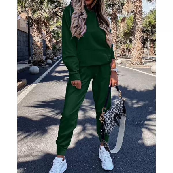 imageBTFBM 2023 Two Piece Outfits Winter Fall Lounge Sets For Women Sweatpant Joggers Set Casual Hoodies Tracksuit SweatsuitsSolid Deep Green