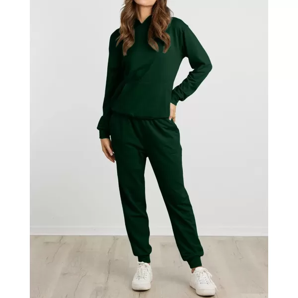 imageBTFBM 2023 Two Piece Outfits Winter Fall Lounge Sets For Women Sweatpant Joggers Set Casual Hoodies Tracksuit SweatsuitsSolid Deep Green