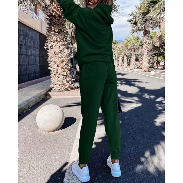 imageBTFBM 2023 Two Piece Outfits Winter Fall Lounge Sets For Women Sweatpant Joggers Set Casual Hoodies Tracksuit SweatsuitsSolid Deep Green
