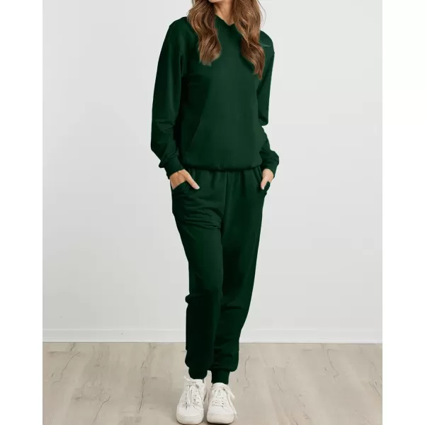 imageBTFBM 2023 Two Piece Outfits Winter Fall Lounge Sets For Women Sweatpant Joggers Set Casual Hoodies Tracksuit SweatsuitsSolid Deep Green
