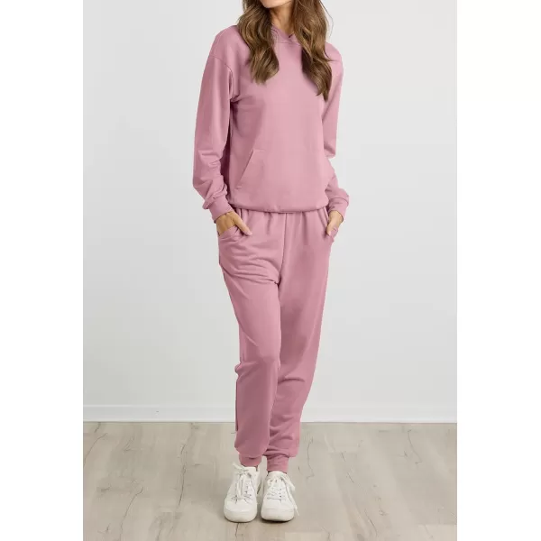 imageBTFBM 2023 Two Piece Outfits Winter Fall Lounge Sets For Women Sweatpant Joggers Set Casual Hoodies Tracksuit SweatsuitsSolid Pink