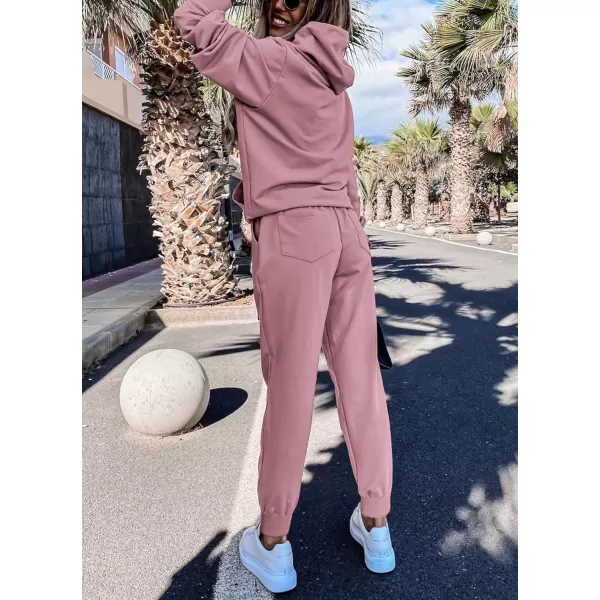 imageBTFBM 2023 Two Piece Outfits Winter Fall Lounge Sets For Women Sweatpant Joggers Set Casual Hoodies Tracksuit SweatsuitsSolid Pink