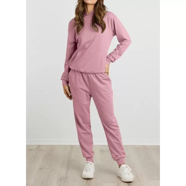 imageBTFBM 2023 Two Piece Outfits Winter Fall Lounge Sets For Women Sweatpant Joggers Set Casual Hoodies Tracksuit SweatsuitsSolid Pink