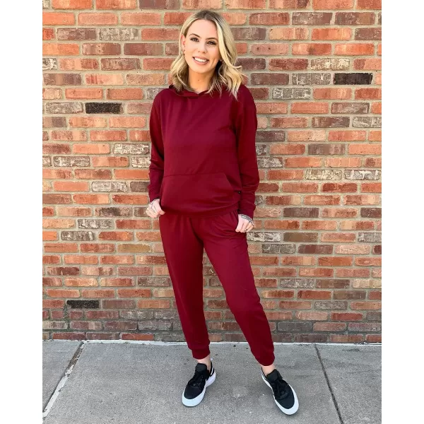 imageBTFBM 2023 Two Piece Outfits Winter Fall Lounge Sets For Women Sweatpant Joggers Set Casual Hoodies Tracksuit SweatsuitsSolid Wine Red