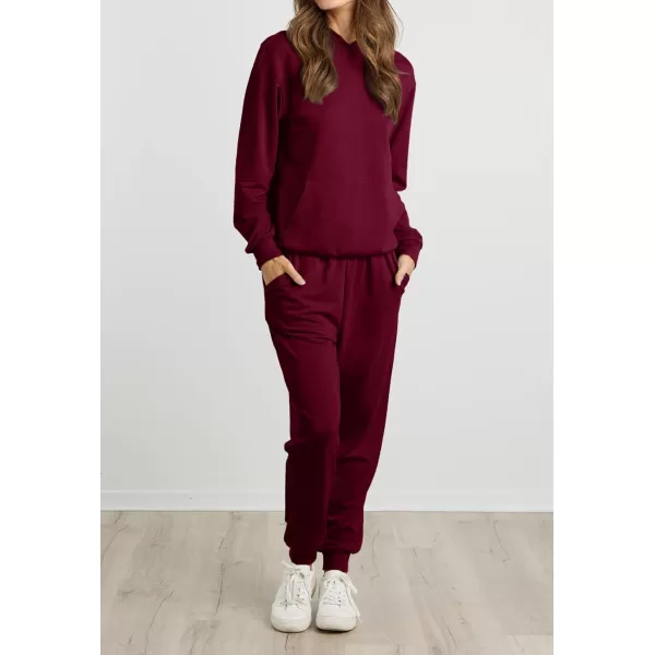imageBTFBM 2023 Two Piece Outfits Winter Fall Lounge Sets For Women Sweatpant Joggers Set Casual Hoodies Tracksuit SweatsuitsSolid Wine Red
