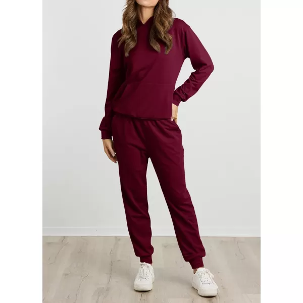 imageBTFBM 2023 Two Piece Outfits Winter Fall Lounge Sets For Women Sweatpant Joggers Set Casual Hoodies Tracksuit SweatsuitsSolid Wine Red