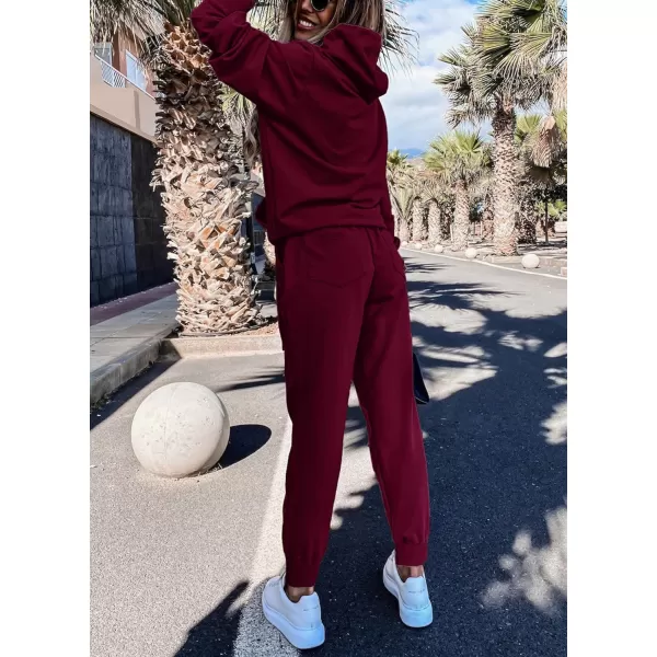 imageBTFBM 2023 Two Piece Outfits Winter Fall Lounge Sets For Women Sweatpant Joggers Set Casual Hoodies Tracksuit SweatsuitsSolid Wine Red