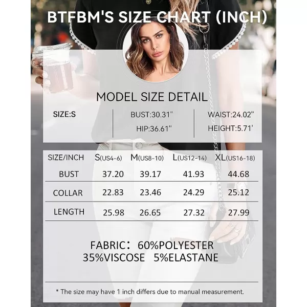 imageBTFBM 2023 Women Casual TShirts Crewneck Lace Crochet Short Sleeve Blouse Curved Hem Solid Color Loose Tunic Summer TopsSolid Black