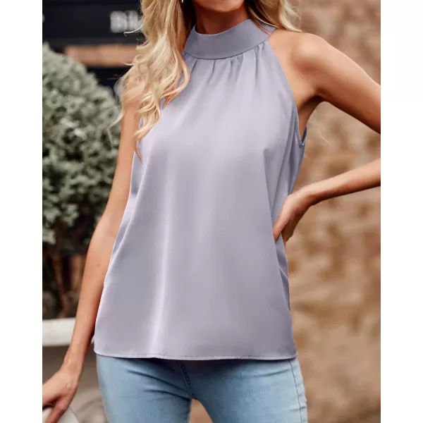 imageBTFBM 2023 Women Summer Sleeveless Tie Mock Neck Halter Tops Casual Bow Loose Tank Top Lightweight Dressy Blouse ShirtsSolid Grey