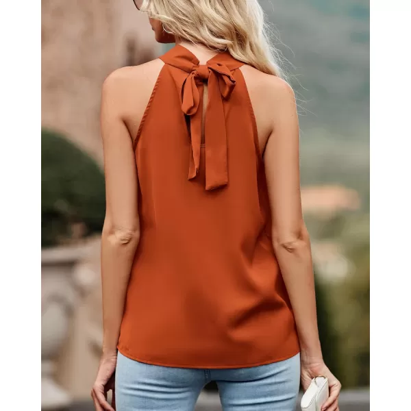 imageBTFBM 2023 Women Summer Sleeveless Tie Mock Neck Halter Tops Casual Bow Loose Tank Top Lightweight Dressy Blouse ShirtsSolid Orange