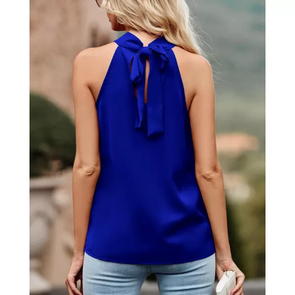 imageBTFBM 2023 Women Summer Sleeveless Tie Mock Neck Halter Tops Casual Bow Loose Tank Top Lightweight Dressy Blouse ShirtsSolid Royal Blue