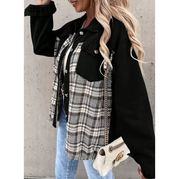 imageBTFBM 2023 Womens Button Down Denim Jackets Long Sleeve Lapel Casual Fall Shirts Shackets Plaid Jacket With PocketsDenim Black