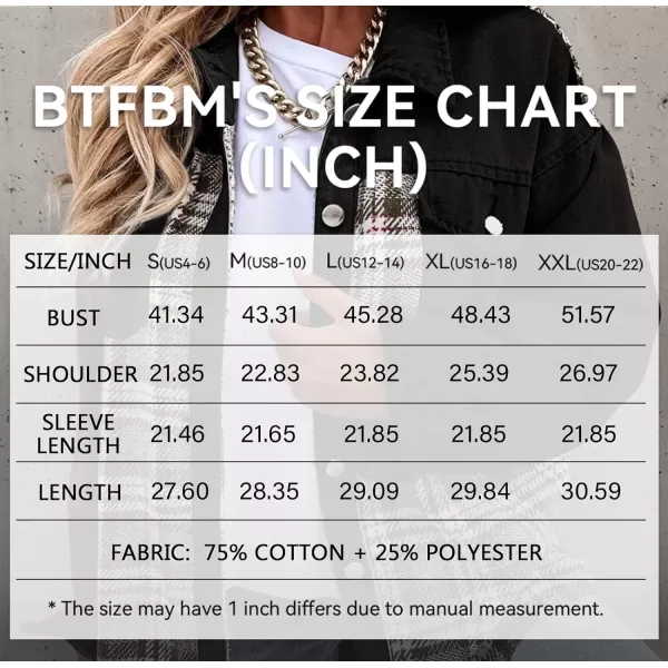 imageBTFBM 2023 Womens Button Down Denim Jackets Long Sleeve Lapel Casual Fall Shirts Shackets Plaid Jacket With PocketsDenim Black