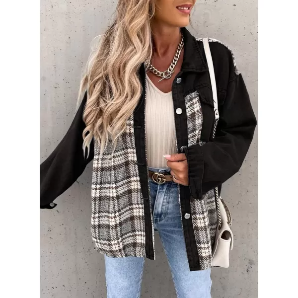 imageBTFBM 2023 Womens Button Down Denim Jackets Long Sleeve Lapel Casual Fall Shirts Shackets Plaid Jacket With PocketsDenim Black