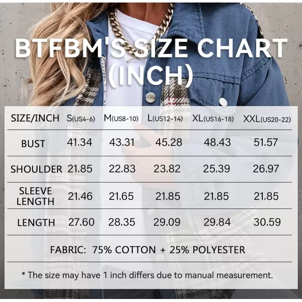 imageBTFBM 2023 Womens Button Down Denim Jackets Long Sleeve Lapel Casual Fall Shirts Shackets Plaid Jacket With PocketsDenim Dark Blue