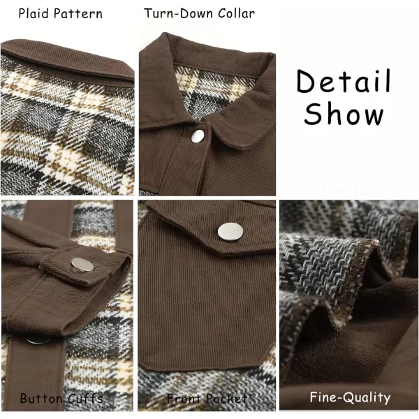 imageBTFBM 2023 Womens Button Down Denim Jackets Long Sleeve Lapel Casual Fall Shirts Shackets Plaid Jacket With PocketsPlaid Brown