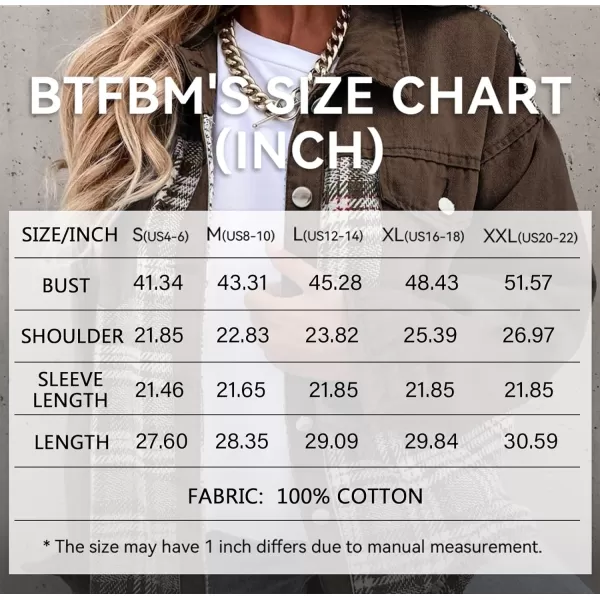 imageBTFBM 2023 Womens Button Down Denim Jackets Long Sleeve Lapel Casual Fall Shirts Shackets Plaid Jacket With PocketsPlaid Brown