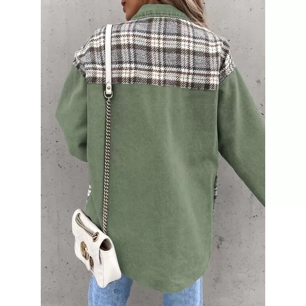 imageBTFBM 2023 Womens Button Down Denim Jackets Long Sleeve Lapel Casual Fall Shirts Shackets Plaid Jacket With PocketsPlaid Green