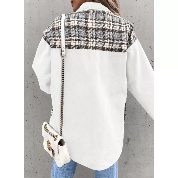 imageBTFBM 2023 Womens Button Down Denim Jackets Long Sleeve Lapel Casual Fall Shirts Shackets Plaid Jacket With PocketsPlaid White