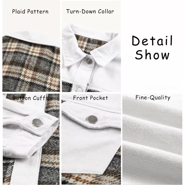 imageBTFBM 2023 Womens Button Down Denim Jackets Long Sleeve Lapel Casual Fall Shirts Shackets Plaid Jacket With PocketsPlaid White