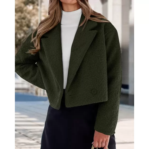 imageBTFBM 2023 Womens Fashion Fuzzy Fleece Short Jacket Fall Winter Lapel Button Down Outerwear Long Sleeve Faux Fur CoatSolid Army Green