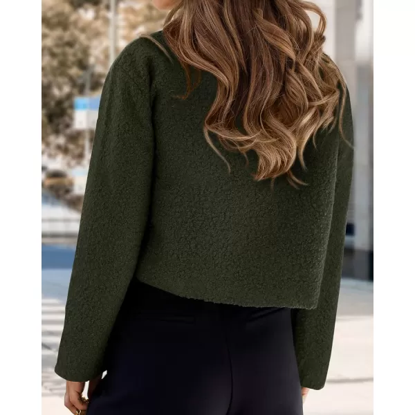 imageBTFBM 2023 Womens Fashion Fuzzy Fleece Short Jacket Fall Winter Lapel Button Down Outerwear Long Sleeve Faux Fur CoatSolid Army Green