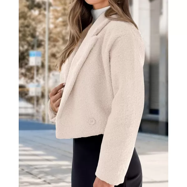 imageBTFBM 2023 Womens Fashion Fuzzy Fleece Short Jacket Fall Winter Lapel Button Down Outerwear Long Sleeve Faux Fur CoatSolid Beige